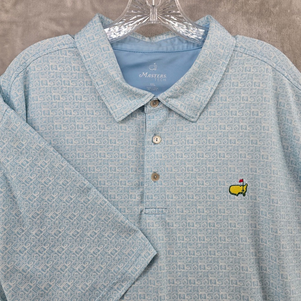 Masters Tech Polo Shirt Mens XXL Blue Pimento Cheese Sandwich Print Golf Tee